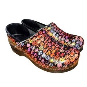 Dansko WOMENS EU 41/US 10 PRE-OWNED Multi Color Dot Writing Clogs Patent Leather